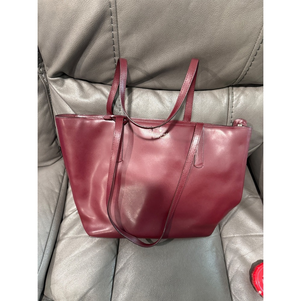 Kate Spade New York Leather Tote Bag Burgundy‎ Classic Everyday Shoulder Bag